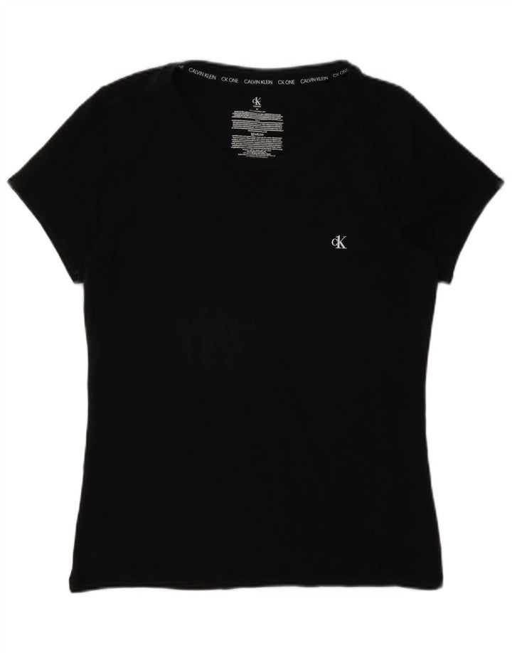 Γυναικείο T-Shirt Calvin Klein Top UK 12 μεσαίο μαύρο βαμβακερό