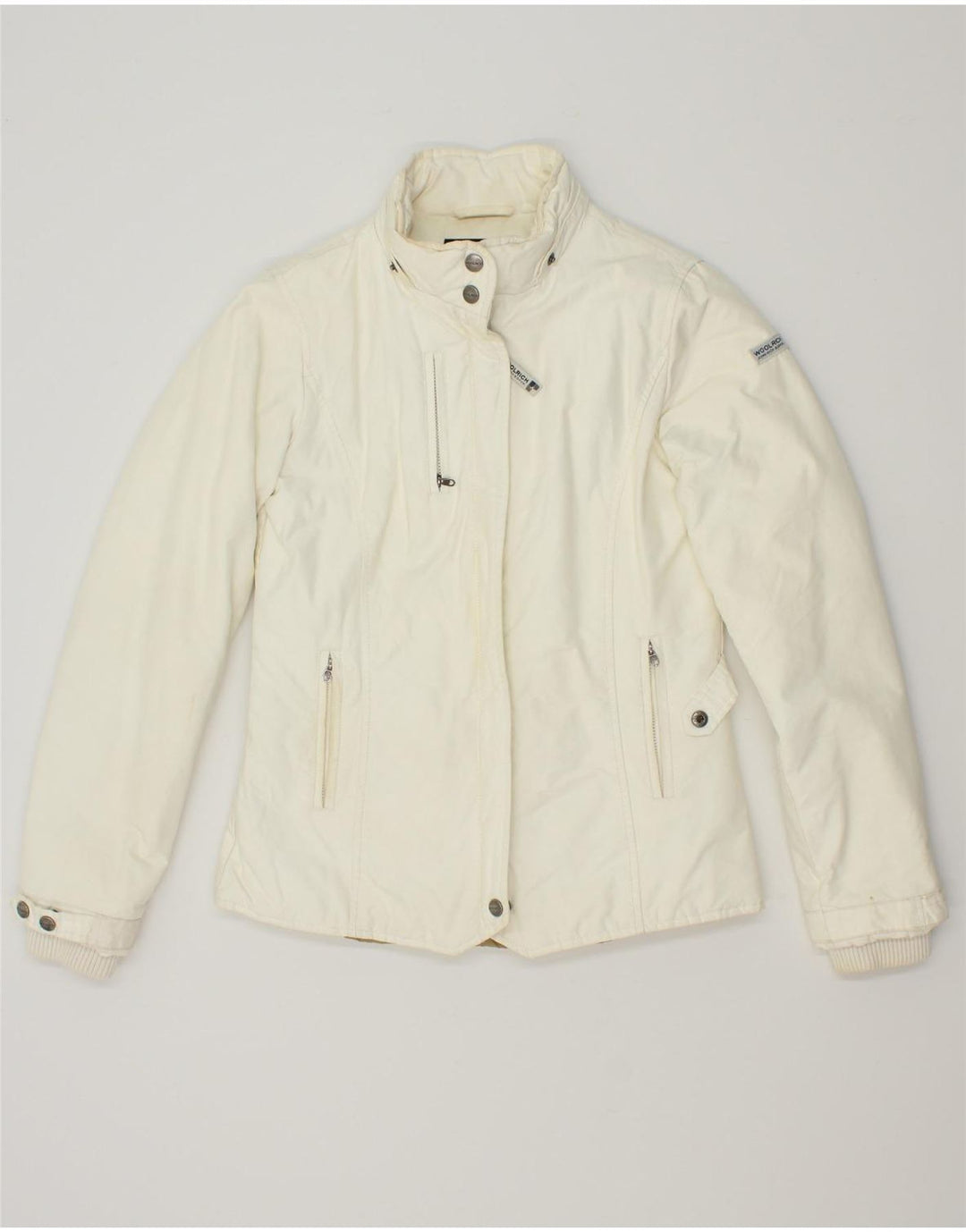 WOOLRICH Womens Bomber Jacket UK 14 Medium Off White Cotton Vintage Woolrich and Second-Hand Woolrich from Messina Hembry 