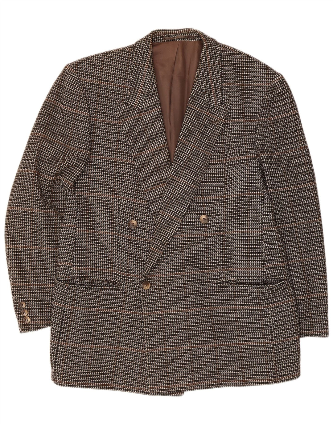 Vintage Ανδρικό Σακάκι Μπλέιζερ με διπλό στήθος IT 50 Large Brown Check Wool