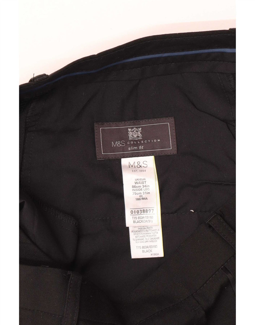 Marks & Spencer Ανδρικό παντελόνι με λεπτή εφαρμογή W34 L31 Μαύρο πολυεστέρα