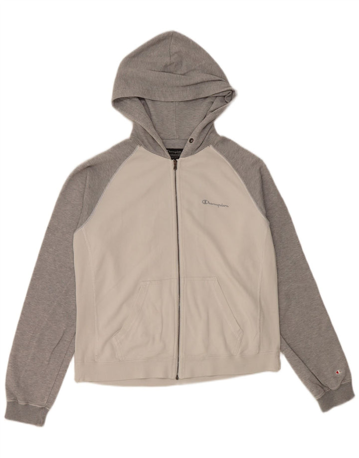 CHAMPION Γυναικείο πουλόβερ με κουκούλα με φερμουάρ UK 14 μεσαίο λευκό βαμβακερό χρώμα