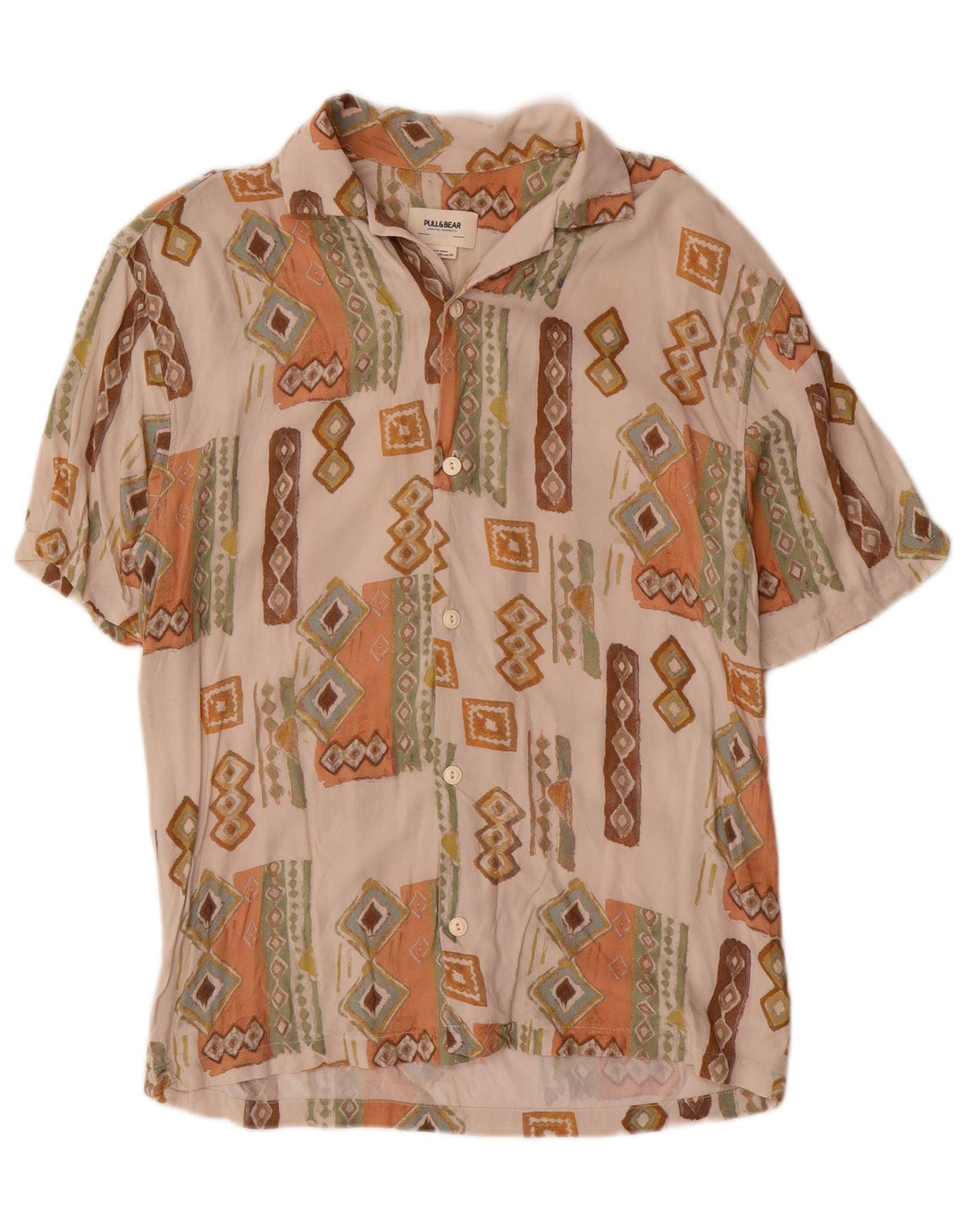 Ανδρικό κοντομάνικο πουκάμισο Pull & Bear XS Beige Geometric