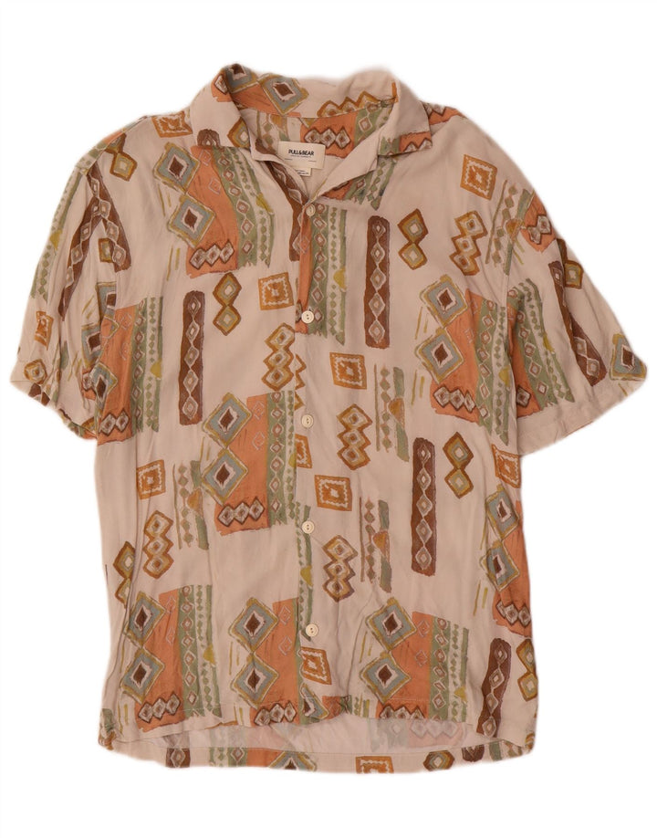 Ανδρικό κοντομάνικο πουκάμισο Pull & Bear XS Beige Geometric