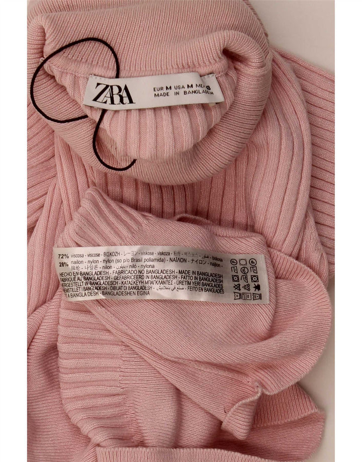 Zara Γυναικείο Roll Neck Top UK 12 Medium Pink Viscose