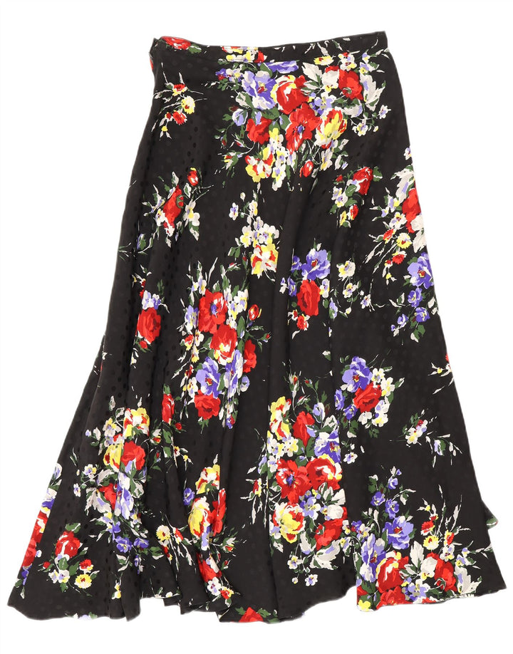 Vintage Γυναικεία Flared Φούστα W26 Small Black Floral