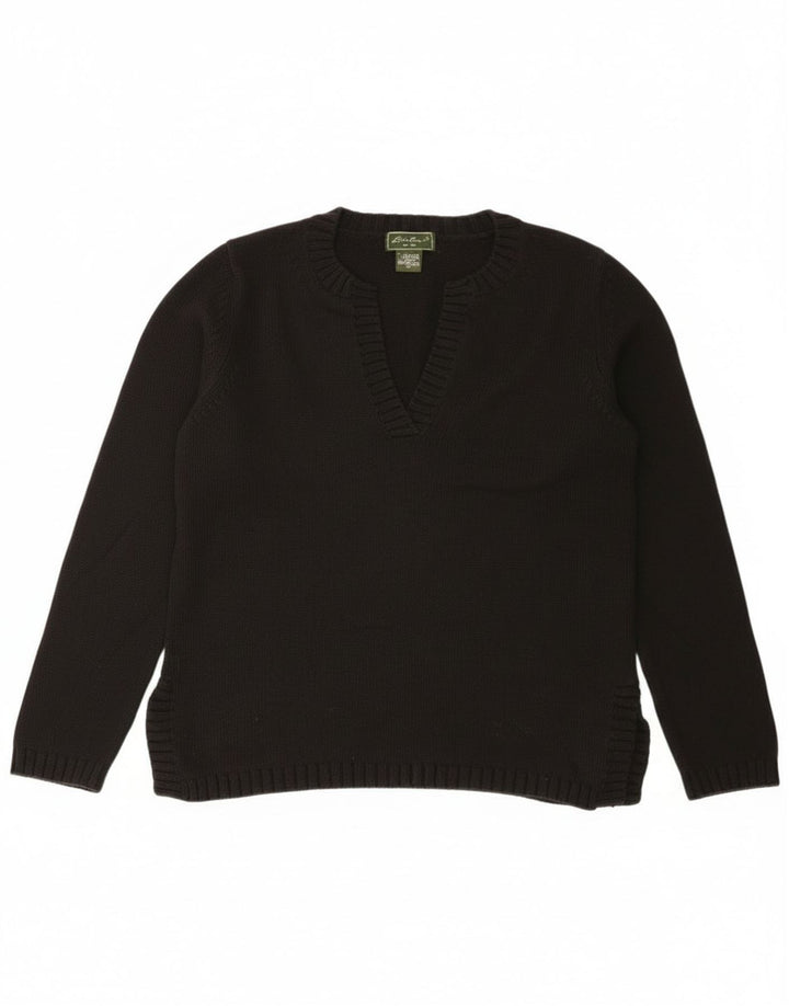 Eddie Bauer Γυναικείο πουλόβερ με λαιμόκοψη με V λαιμόκοψη UK 14 μεσαίο μαύρο βαμβακερό