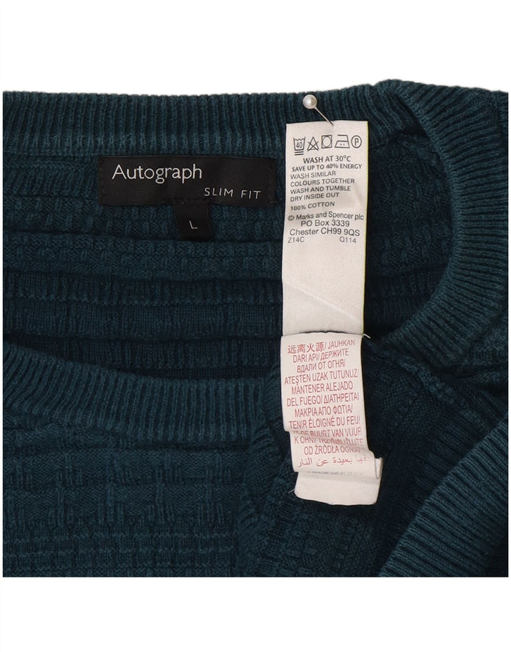 Ανδρικό πουλόβερ Marks & Spencer Autograph Slim Fit Crew Neck Jumper Large Blue