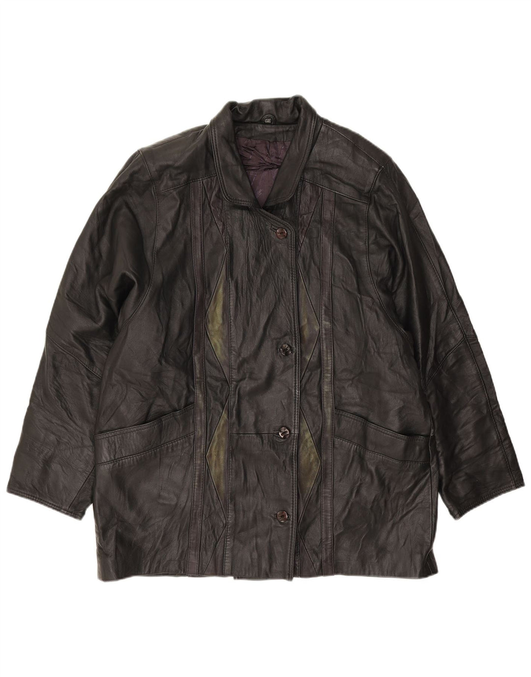 Vintage Γυναικείο Loose Fit Δερμάτινο Μπουφάν EU 46 XL Μαύρο Δερμάτινο