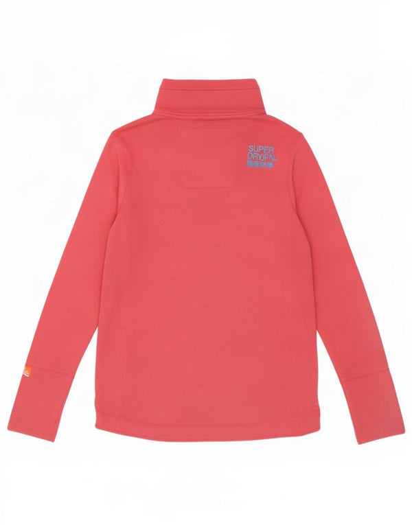 Superdry Womens Button Neck Sweatshirt Jumper UK 14 Large Pink Cotton