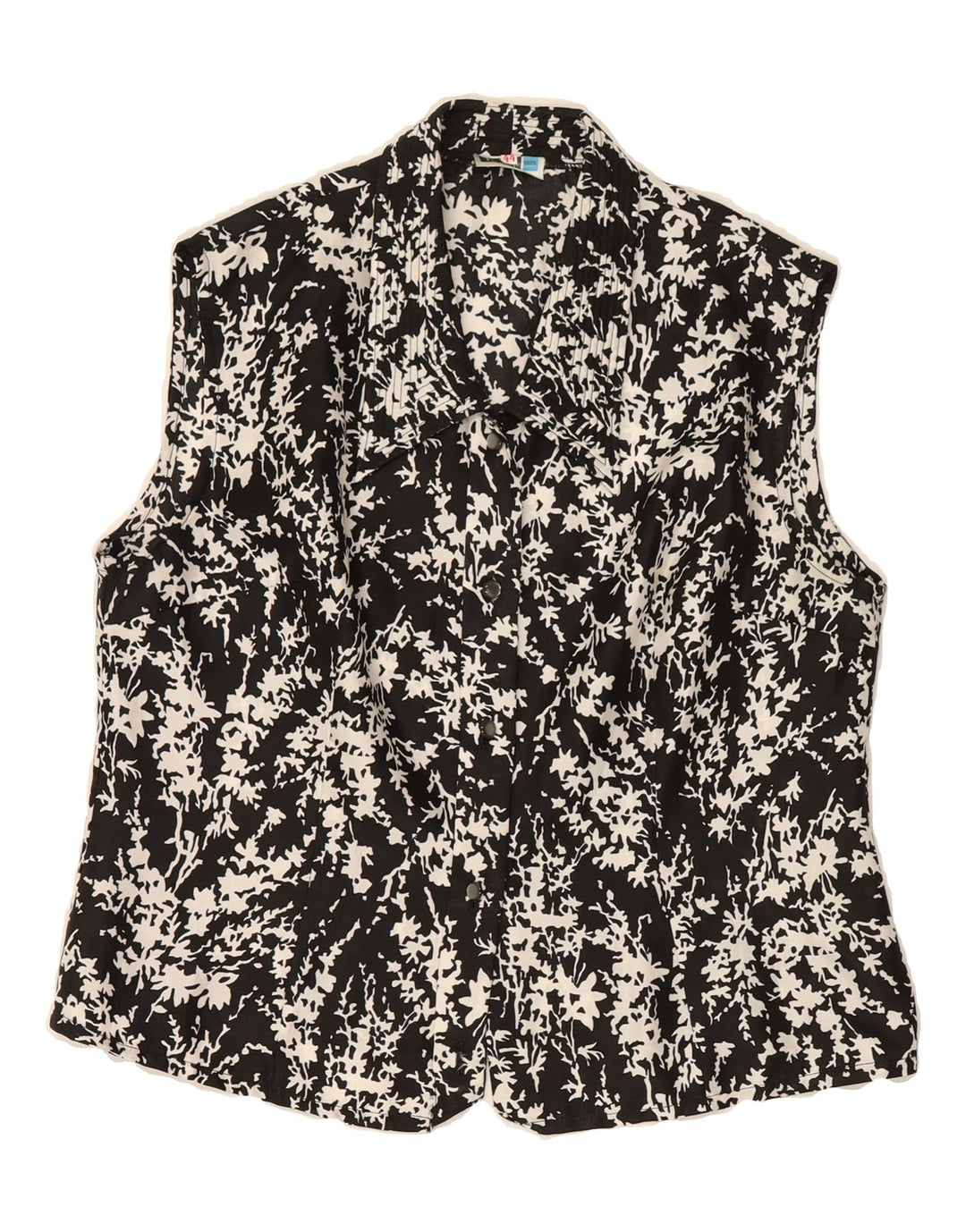 VINTAGE Womens Sleeveless Shirt Blouse IT 44 Medium Black Floral Vintage Vintage and Second-Hand Vintage from Messina Hembry 