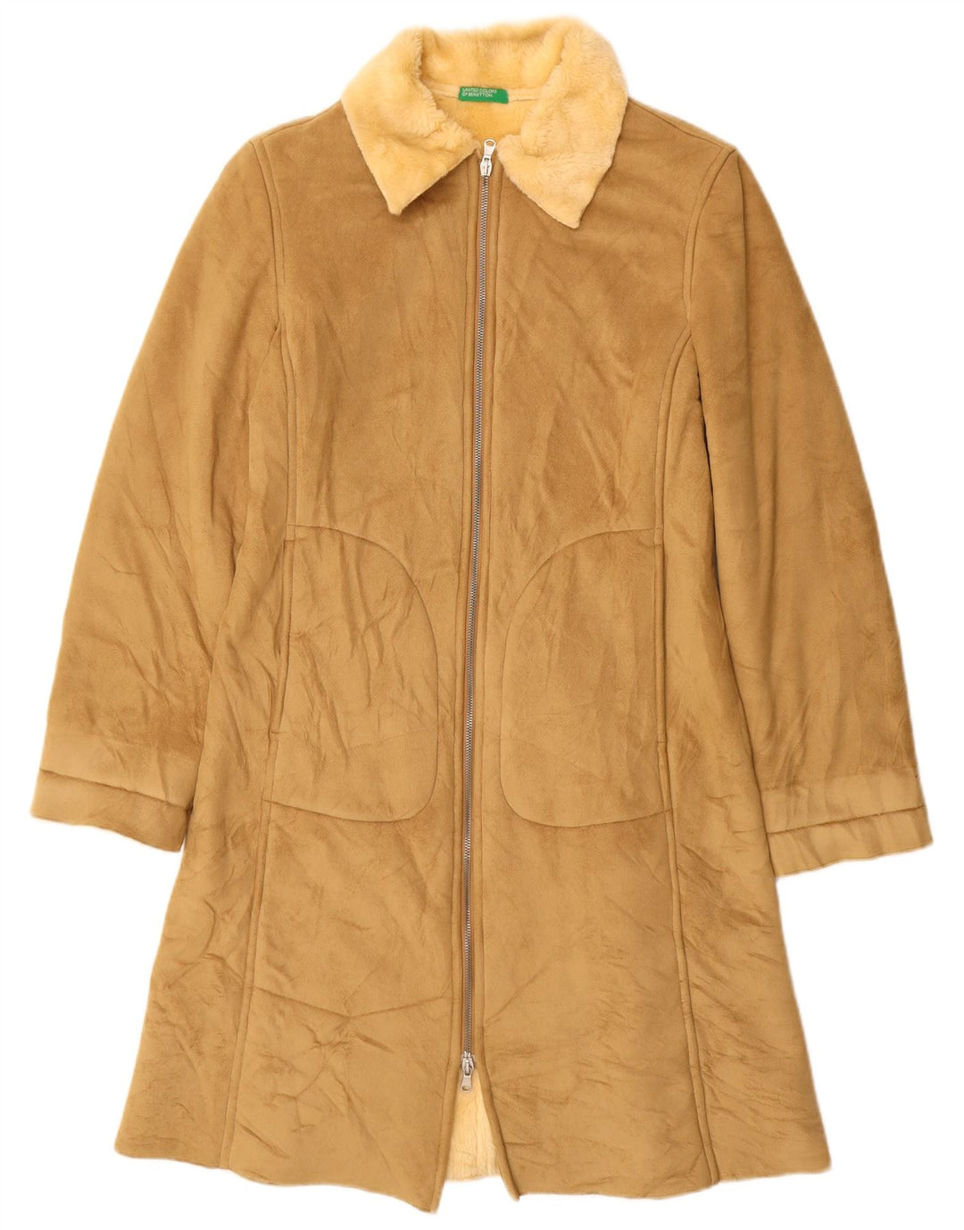 BENETTON Γυναικείο παλτό Sherpa UK 10 Small Beige Modacryl