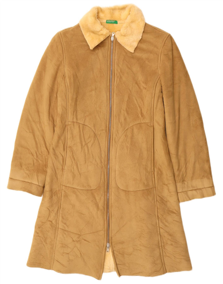 BENETTON Γυναικείο παλτό Sherpa UK 10 Small Beige Modacryl
