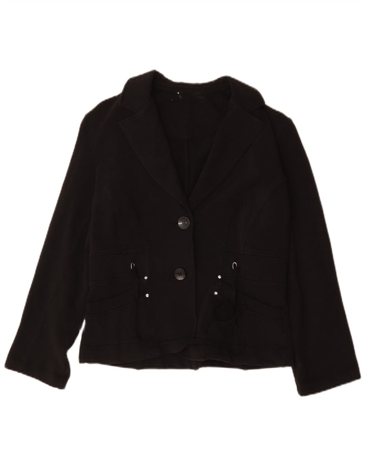 Vintage γυναικείο σακάκι blazer 2 κουμπιών UK 12 μεσαίο μαύρο βαμβακερό