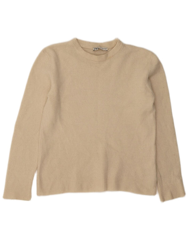Zara Γυναικείο πουλόβερ με λαιμόκοψη UK 14 Medium Beige Cashmere