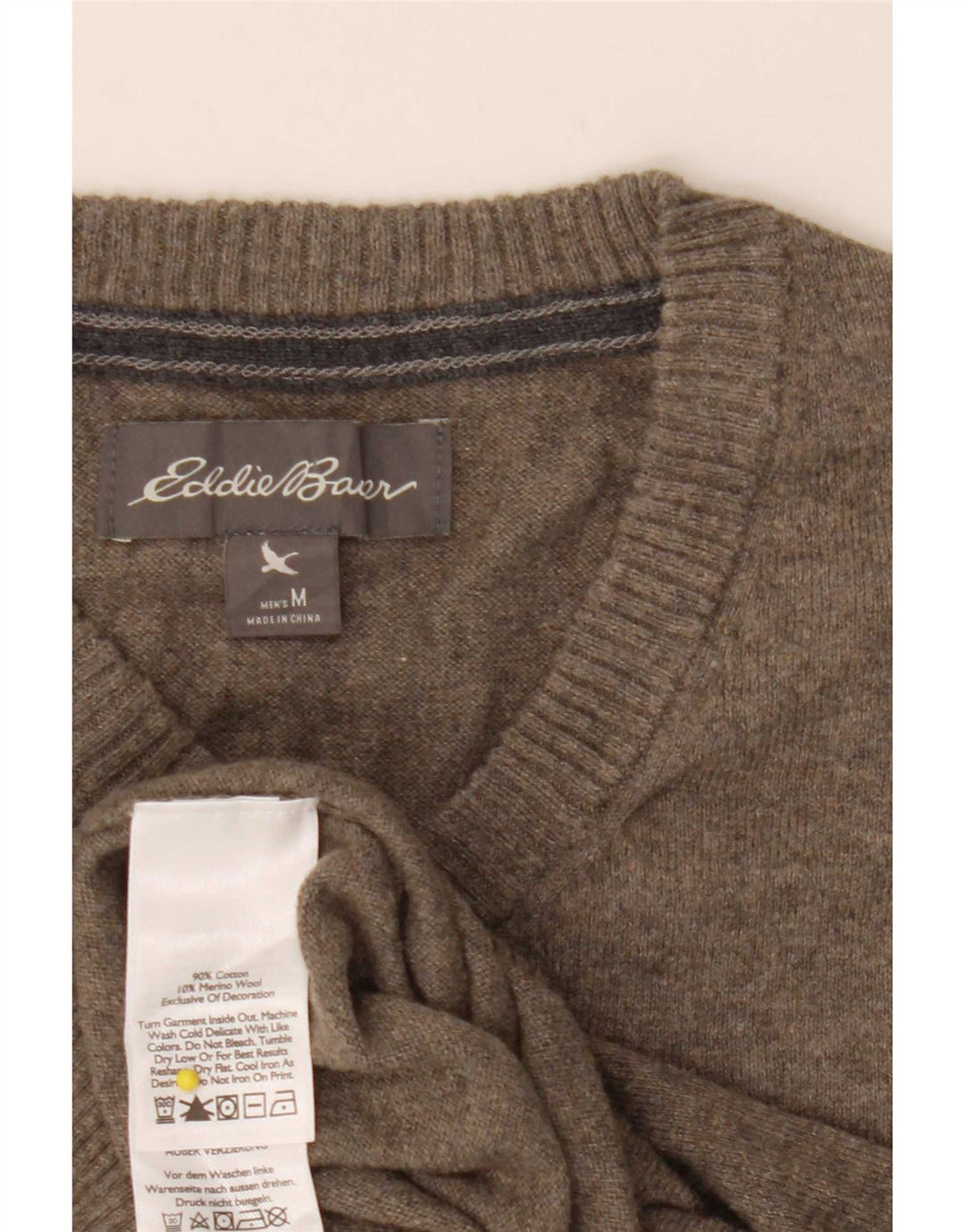 Eddie Bauer Ανδρικό πουλόβερ με λαιμόκοψη με μεσαίο χακί βαμβάκι