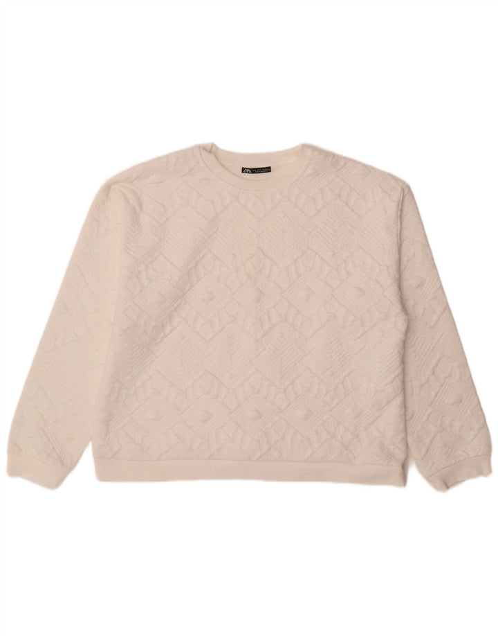 Zara Γυναικεία φούτερ μεγάλου μεγέθους Jumper UK 16 Large White Geometric