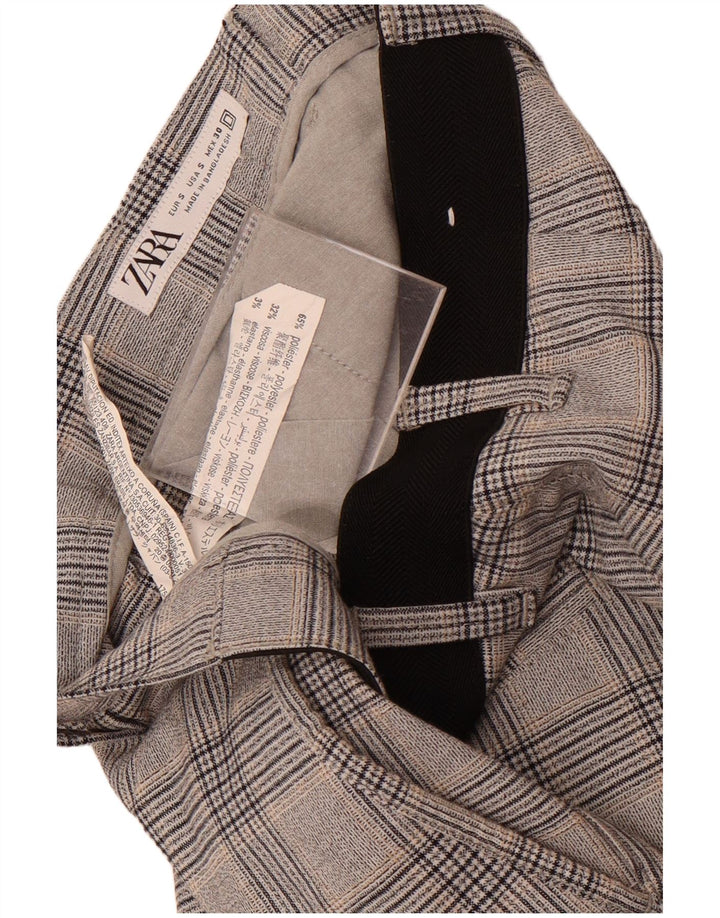 Γυναικείο ίσιο παντελόνι Zara Small W30 L29 Grey Check Polyester
