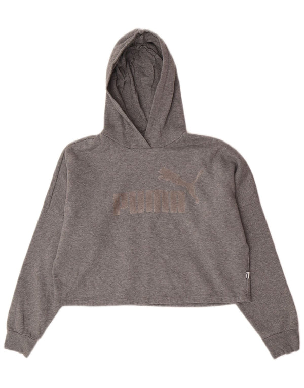 Puma Girls Graphic Crop Hoodie Jumper 13-14 Years Grey Cotton
