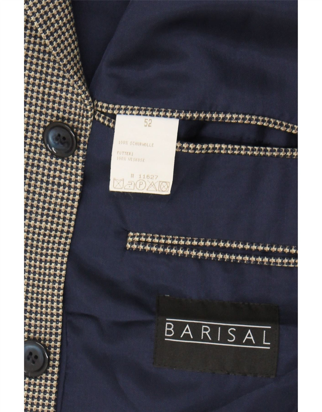 BARISAL Mens 3 Button Blazer Jacket IT 52 XL Beige Check Wool Vintage Barisal and Second-Hand Barisal from Messina Hembry 