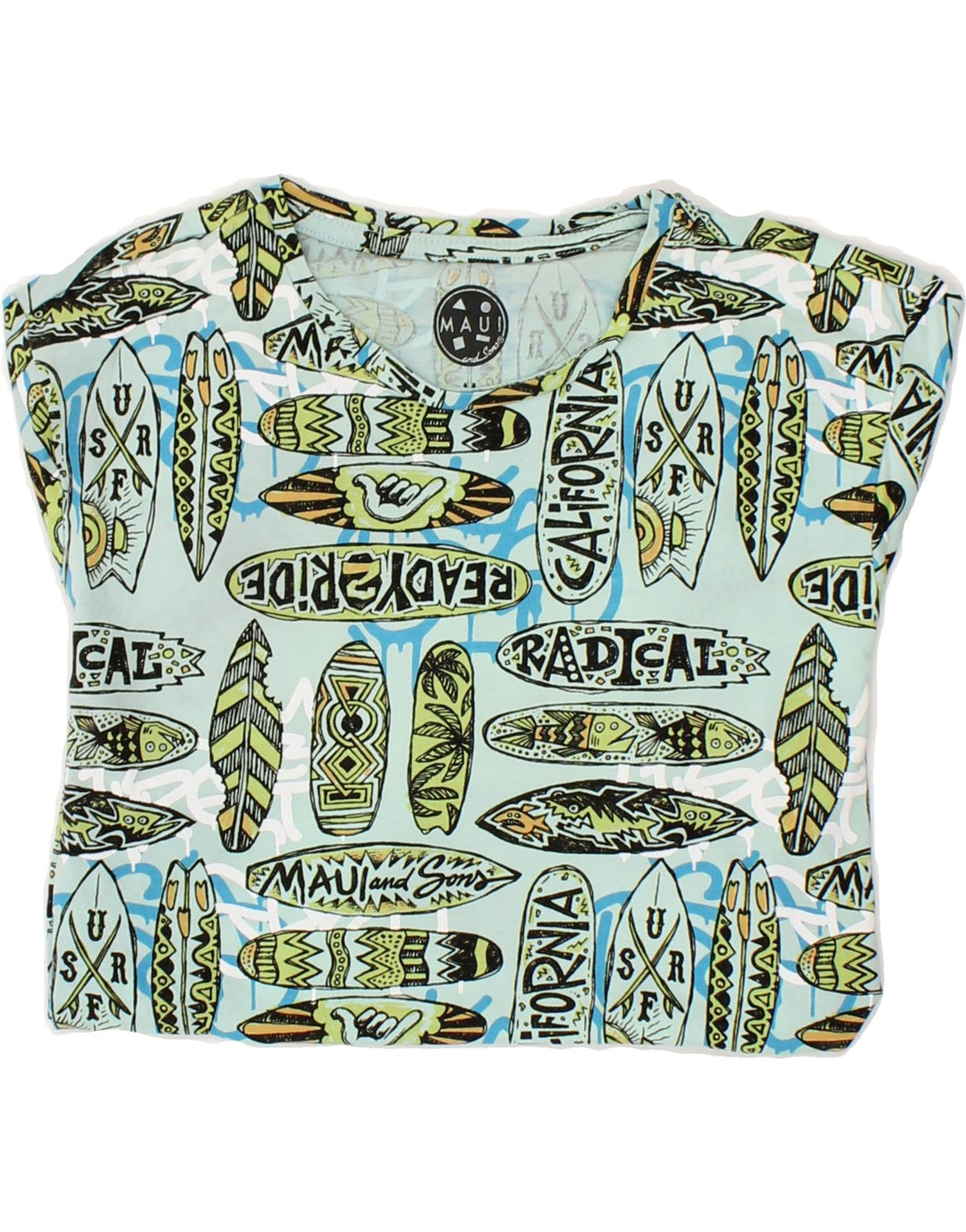 MAUI AND SONS Mens Abstract Pattern T-Shirt Top Medium Blue Cotton Vintage Maui and Sons and Second-Hand Maui and Sons from Messina Hembry 