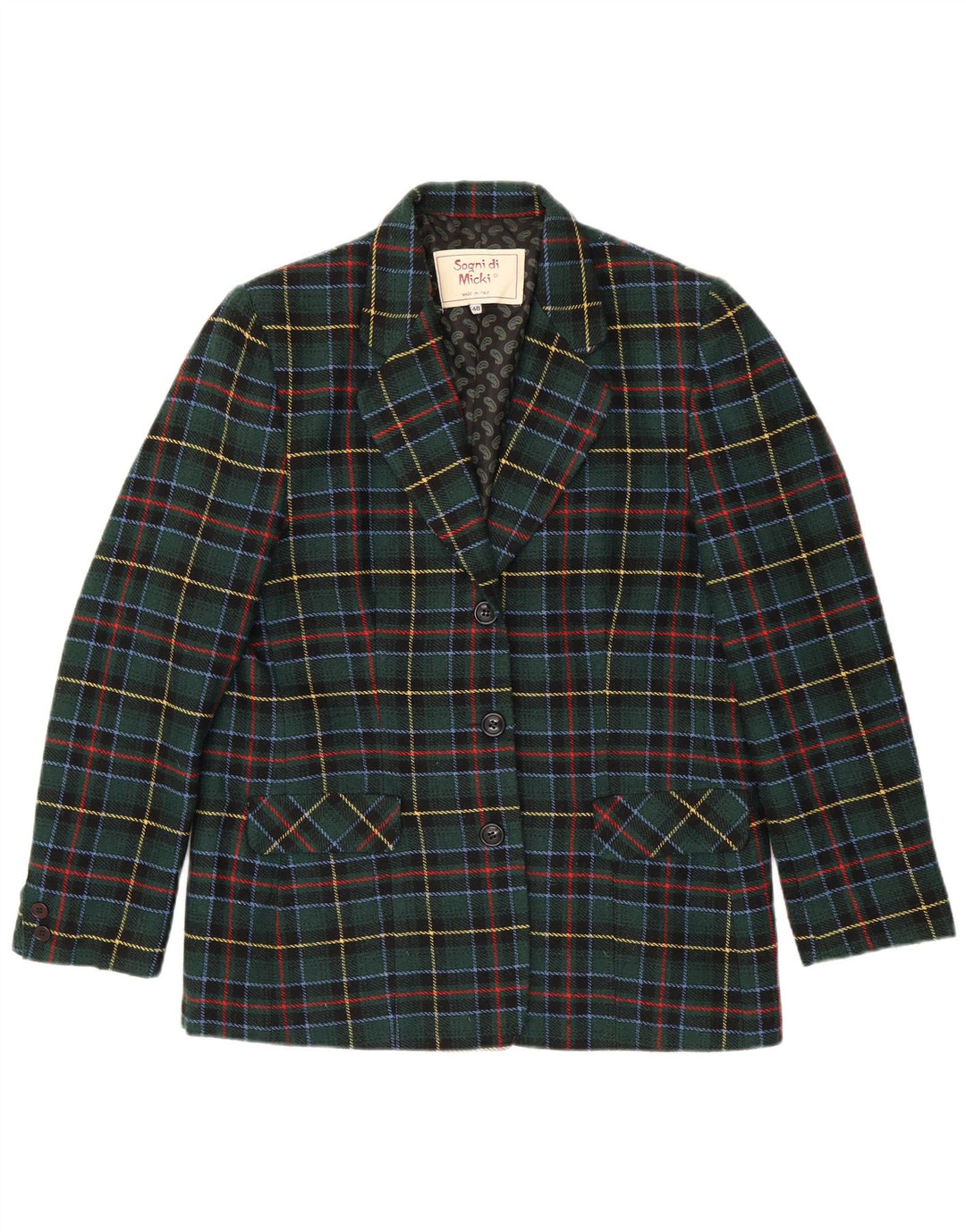 Vintage γυναικείο σακάκι 3 κουμπιών Blazer IT 48 XL Green Check Polyester