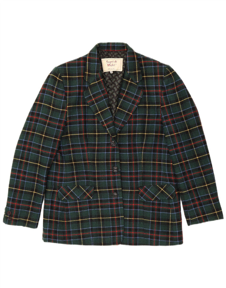 Vintage γυναικείο σακάκι 3 κουμπιών Blazer IT 48 XL Green Check Polyester
