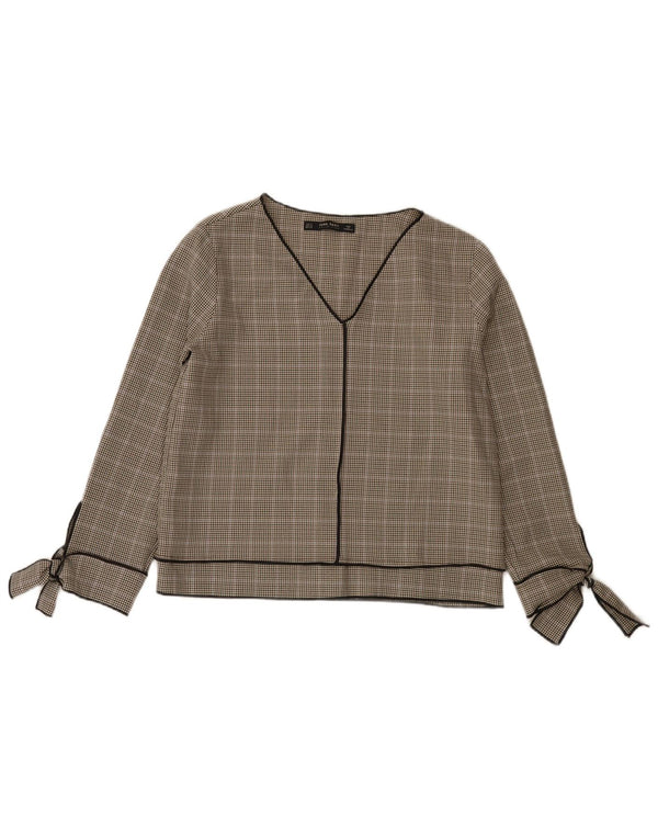 Zara Γυναικεία μακρυμάνικη μπλούζα τοπ UK 10 Small Grey Houndstooth