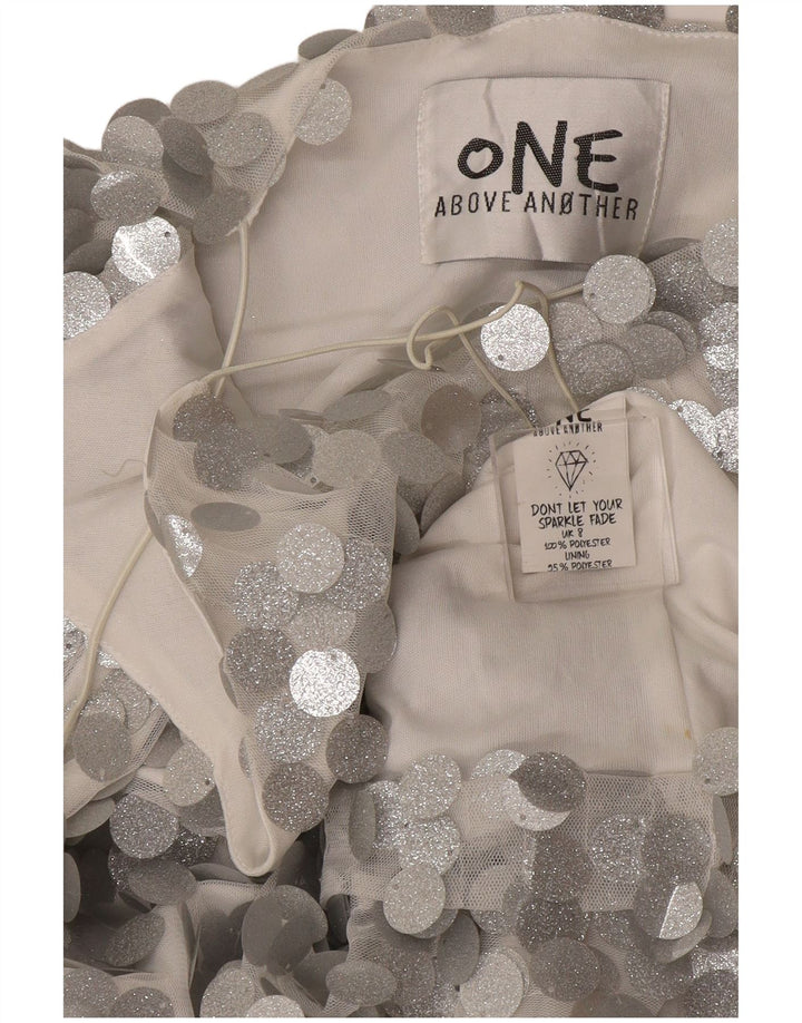 Vintage γυναικείο Cami Top UK 12 Medium Silver Πολυεστέρας