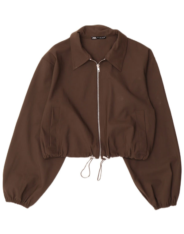 Zara Womens Crop Bomber Jacket UK 10 Small Brown Polyamide