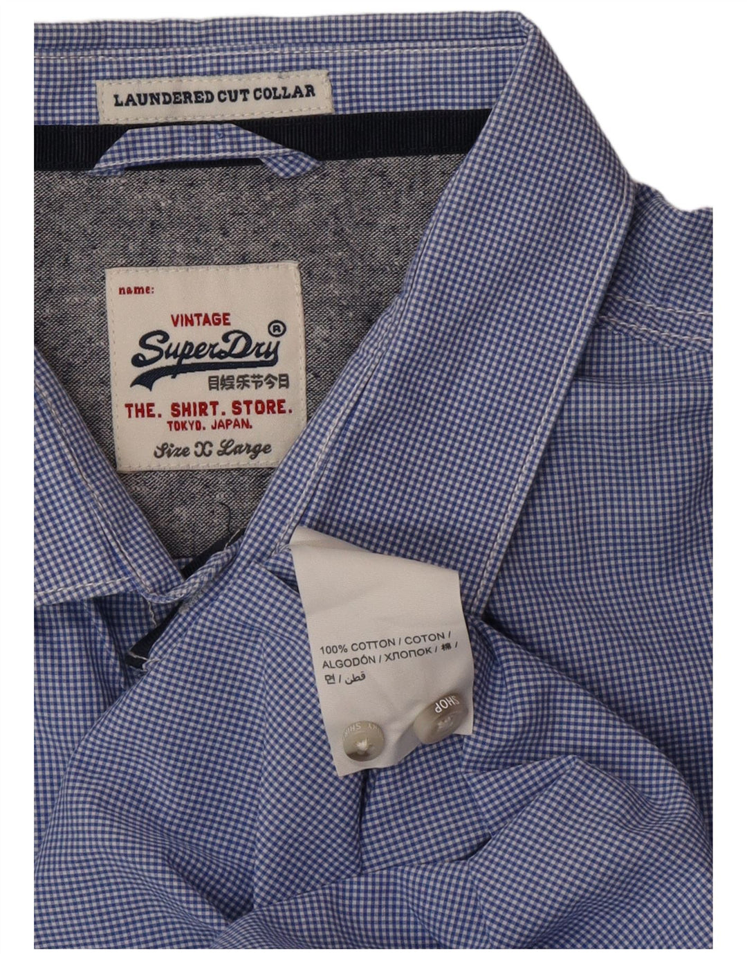 Ανδρικό πουκάμισο SUPERDRY XL Blue Gingham Cotton