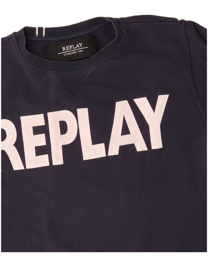 Ανδρικό γραφικό φούτερ Replay Jumper Medium Navy Blue βαμβακερό