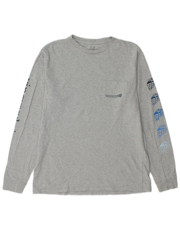 VINEYARD VINES Ανδρικό γραφικό τοπ μακρυμάνικο μικρό γκρι βαμβακερό