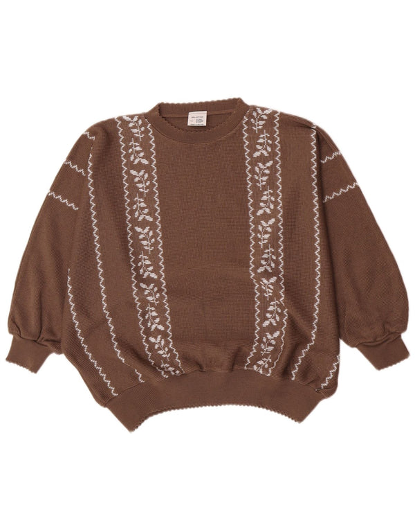 Vintage γυναικείο πουλόβερ με λαιμόκοψη IT 52 2XL καφέ φλοράλ ακρυλικό