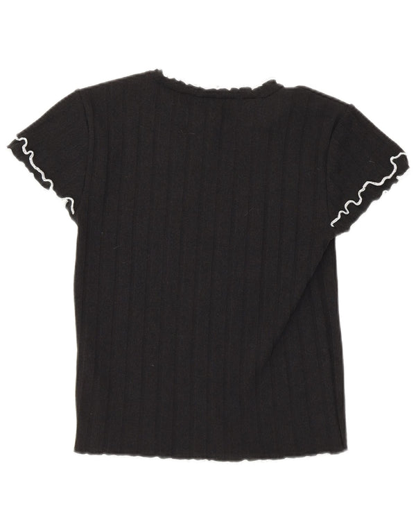 Zara Γυναικείο T-Shirt Crop Top UK 12 Medium Black Polyester