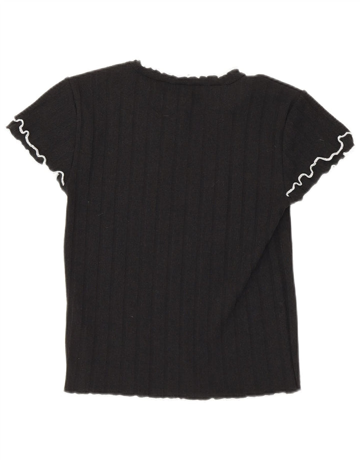 Zara Γυναικείο T-Shirt Crop Top UK 12 Medium Black Polyester