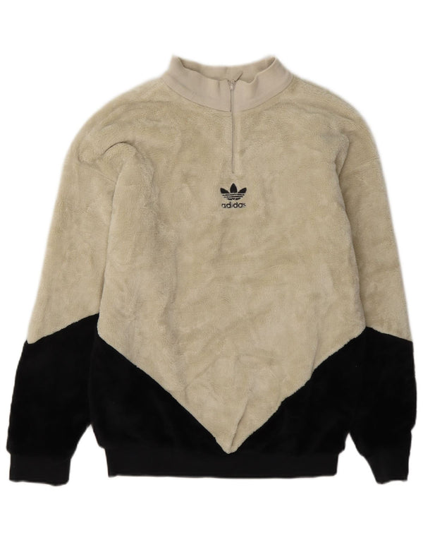 Adidas Γυναικείο φερμουάρ με λαιμόκοψη μεγάλου μεγέθους Fleece Jumper UK 8 Small Beige Colourblock