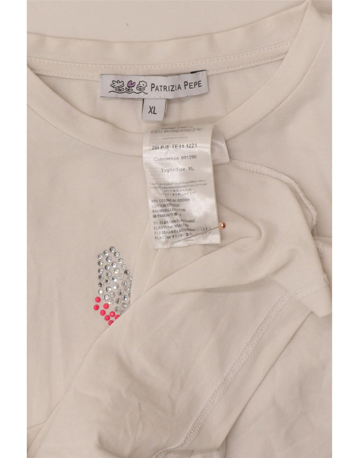 PATRIZIA PEPE Girls Graphic Top Μακρυμάνικο 7-8 ετών XL Λευκό βαμβακερό