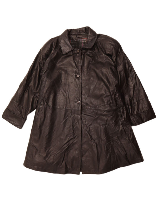 Vintage Γυναικείο Oversized Δερμάτινο Παλτό IT 56 Large Μαύρο Δερμάτινο