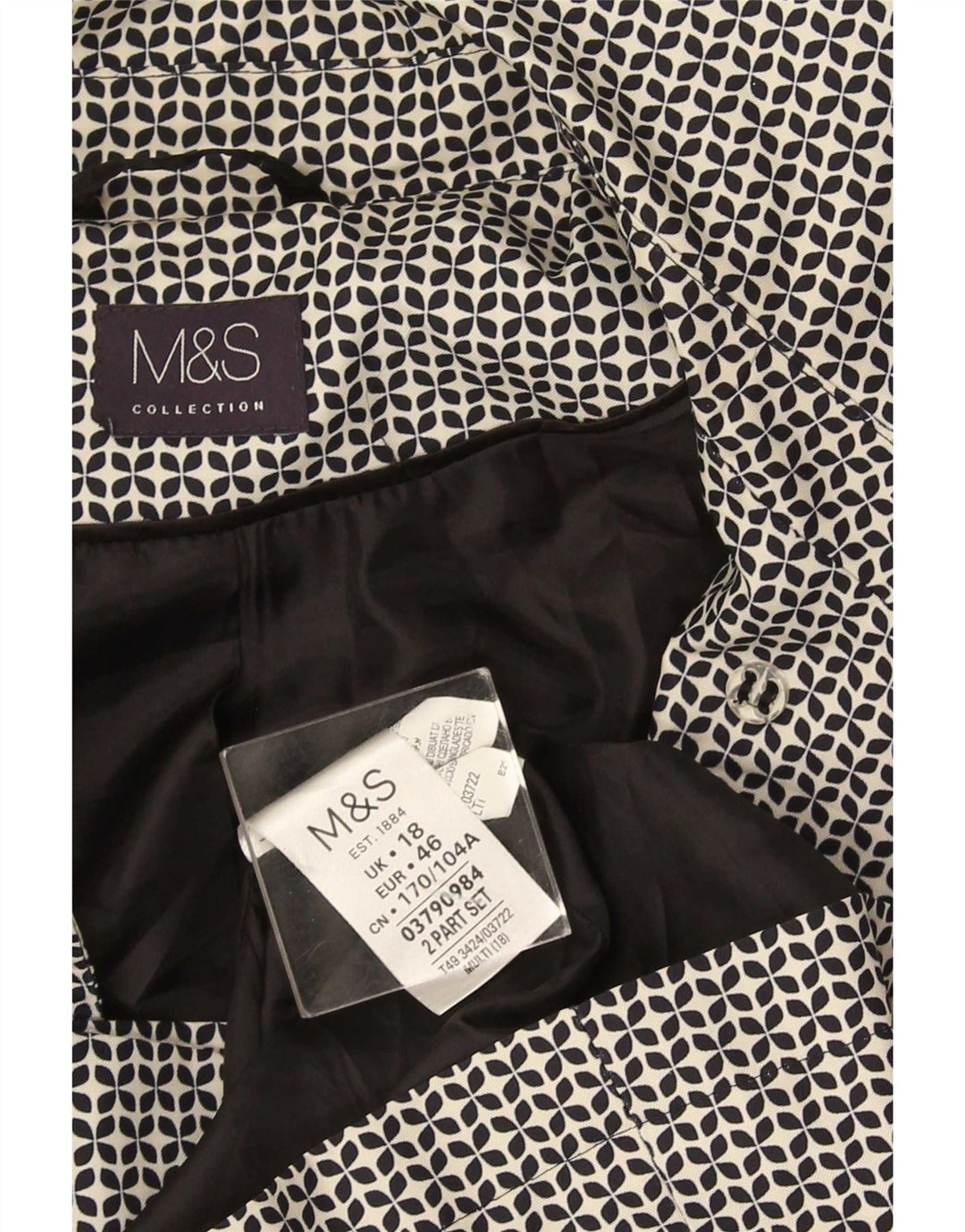 Marks & Spencer Γυναικεία καμπαρντίνα UK 18 XL Μαύρος γεωμετρικός πολυεστέρας
