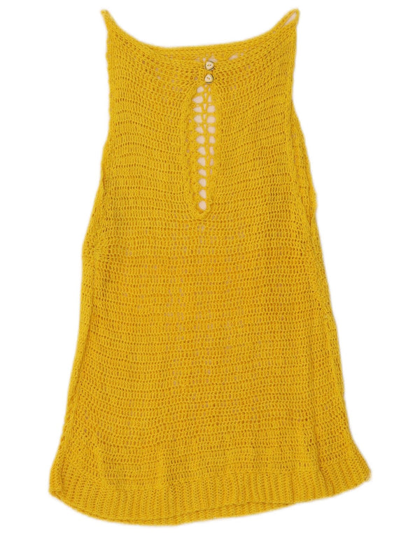 Γυναικείο αμάνικο βελονάκι VINTAGE See Through Top UK 8 Small Yellow