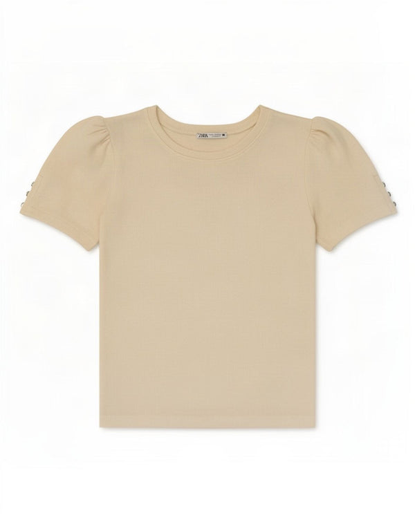Zara Γυναικείο T-Shirt Top UK 10 Small Beige Viscose