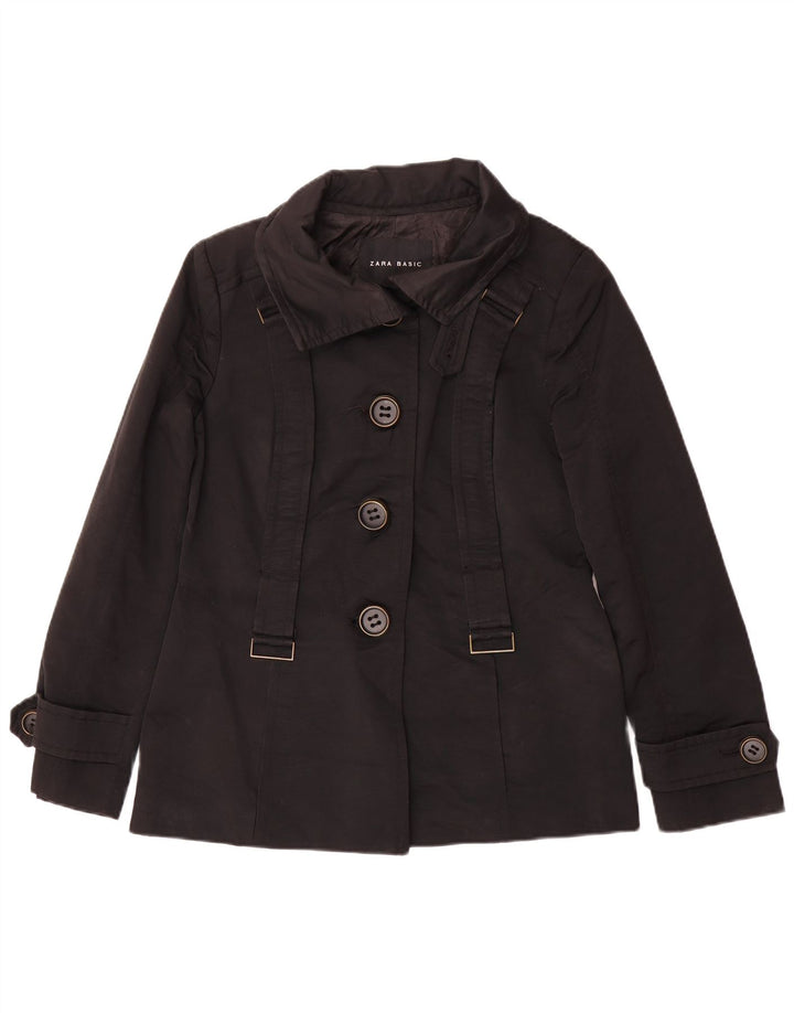 Zara Γυναικεία Κοντή Καμπαρντίνα UK 14 Large Μαύρο Βαμβακερό