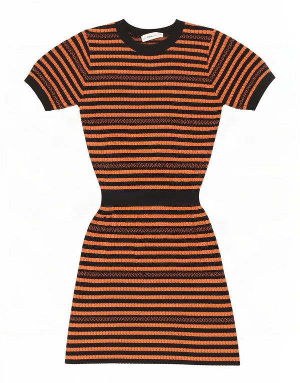 Zara γυναικείο κοντομάνικο φόρεμα UK 10 Small πορτοκαλί ριγέ