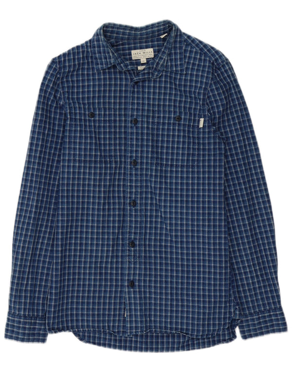 Jack Wills Ανδρικό φανελένιο πουκάμισο σε κλασική εφαρμογή XS Navy Blue Check Cotton