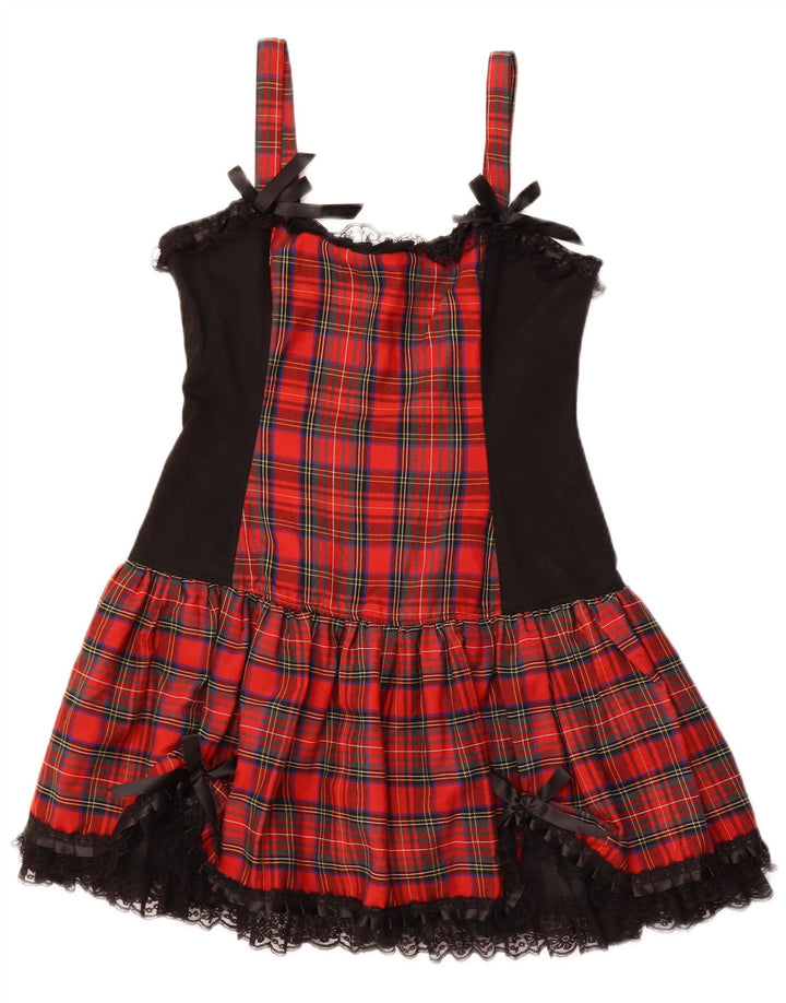 VINTAGE Γυναικείο Αμάνικο Φόρεμα A-Line UK 16 Μεγάλο κόκκινο βαμβακερό καρό