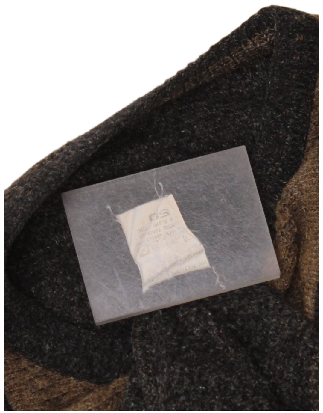 Ανδρικό πουλόβερ με λαιμόκοψη VINTAGE IT 50 μεγάλο καφέ γεωμετρικό μαλλί