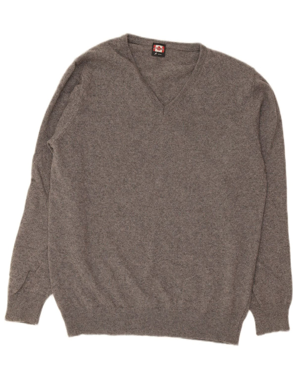 ANNAMARIA Mens V-Neck Jumper Sweater XL Grey Wool