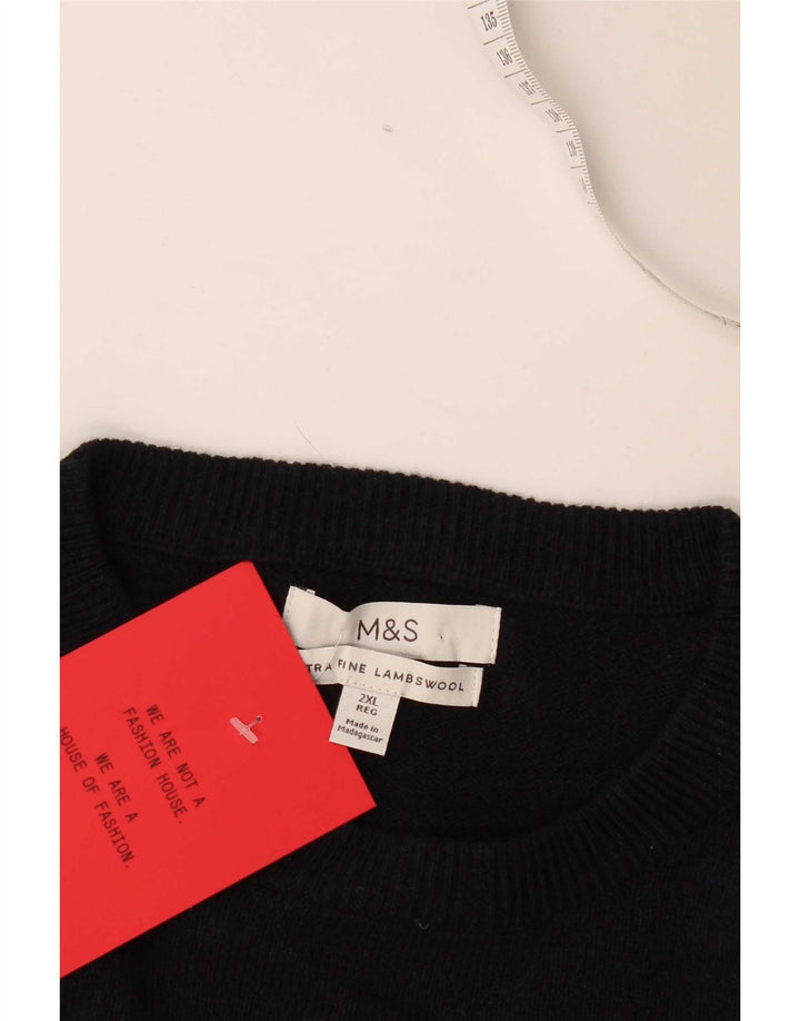 Marks & Spencer Ανδρικό πουλόβερ με λαιμόκοψη 2XL Navy Blue Lambswool