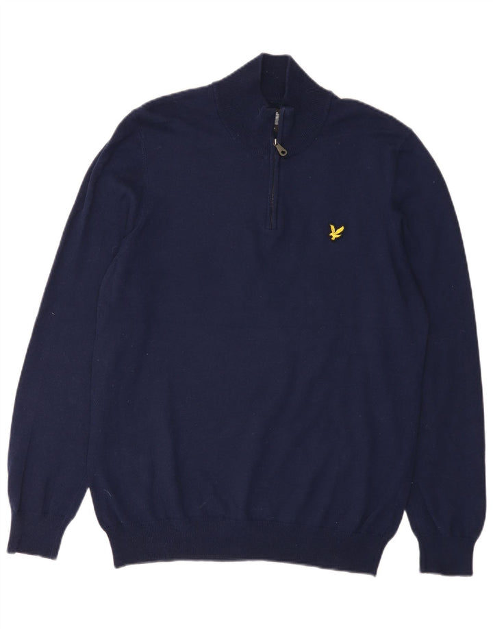 Ανδρικό πουλόβερ με λαιμόκοψη με φερμουάρ Lyle & Scott Βαμβακερό μεσαίο ναυτικό