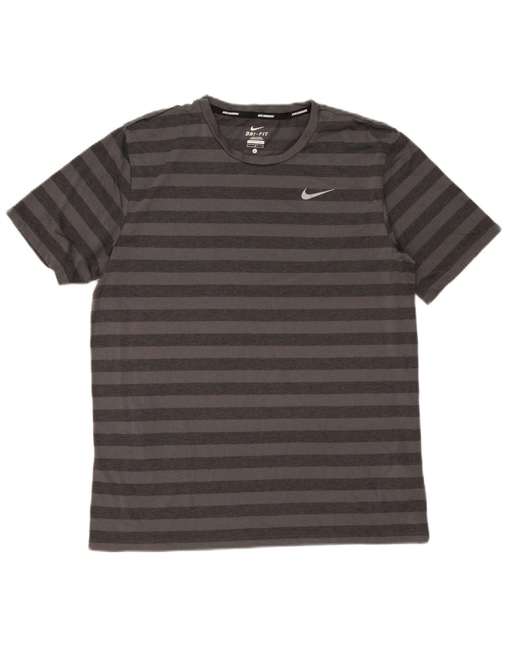Ανδρικό μπλουζάκι Nike Dri Fit Top μεγάλο γκρι ριγέ πολυεστέρα
